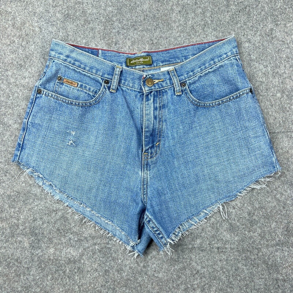Eddie Bauer Shorts‎ Womens 8 Blue Jean Light Wash Denim Raw Hem Cut Off Cotton